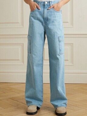 FRAME Le Pixie High Rise Baggy Pocket Jeans Wide Leg Genoa Light Was Size 26